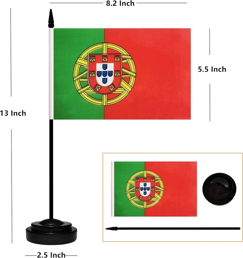 BCLin Portugal Desk Flag Set, 2 Pack Portuguese Table Office Flags, Small Mini Desktop Flag With 12" Solid Black Pole, Black Base, Miniature Desktop Flag - Image 2